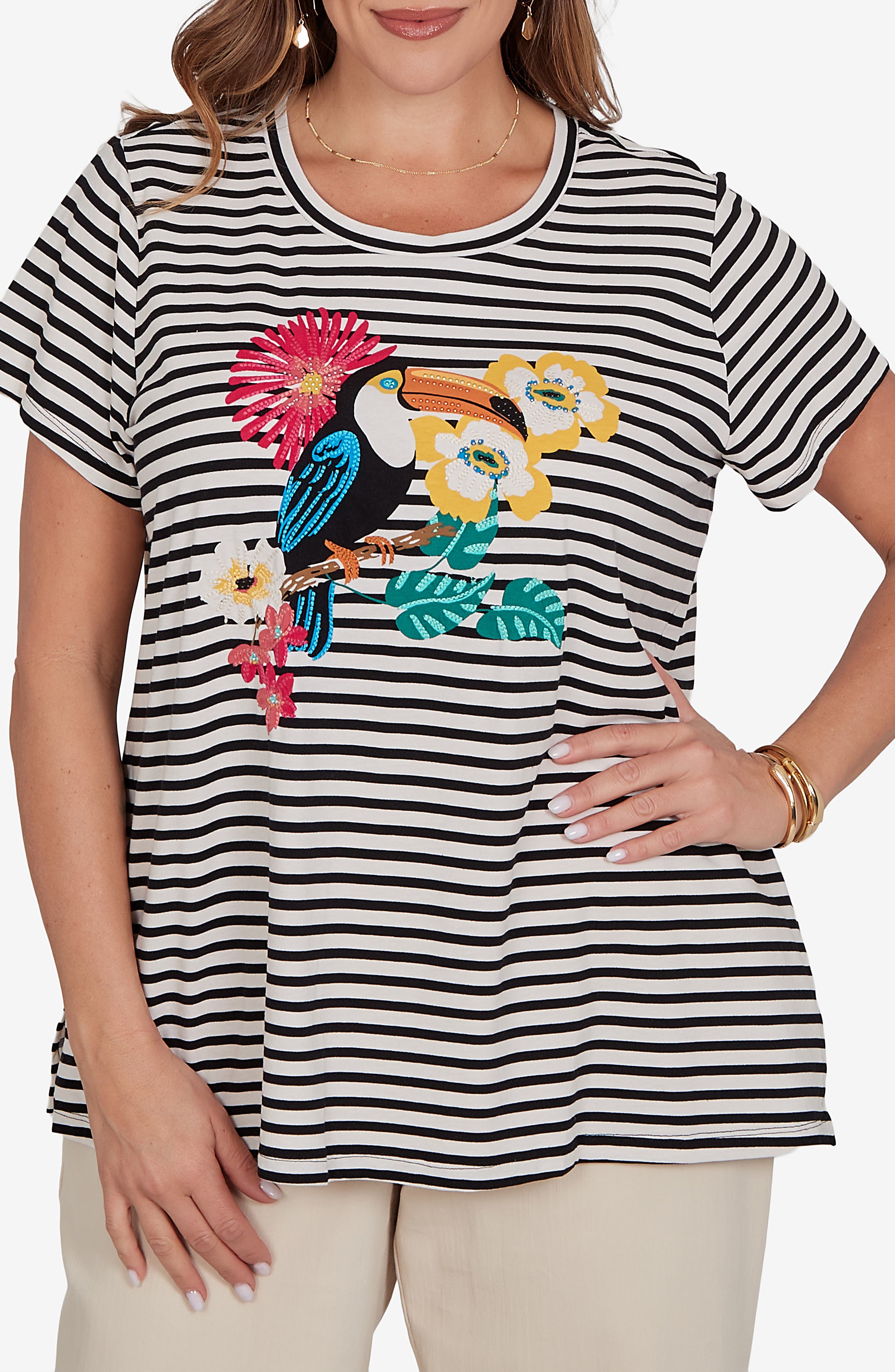 Toucan Graphic Striped T-Shirt