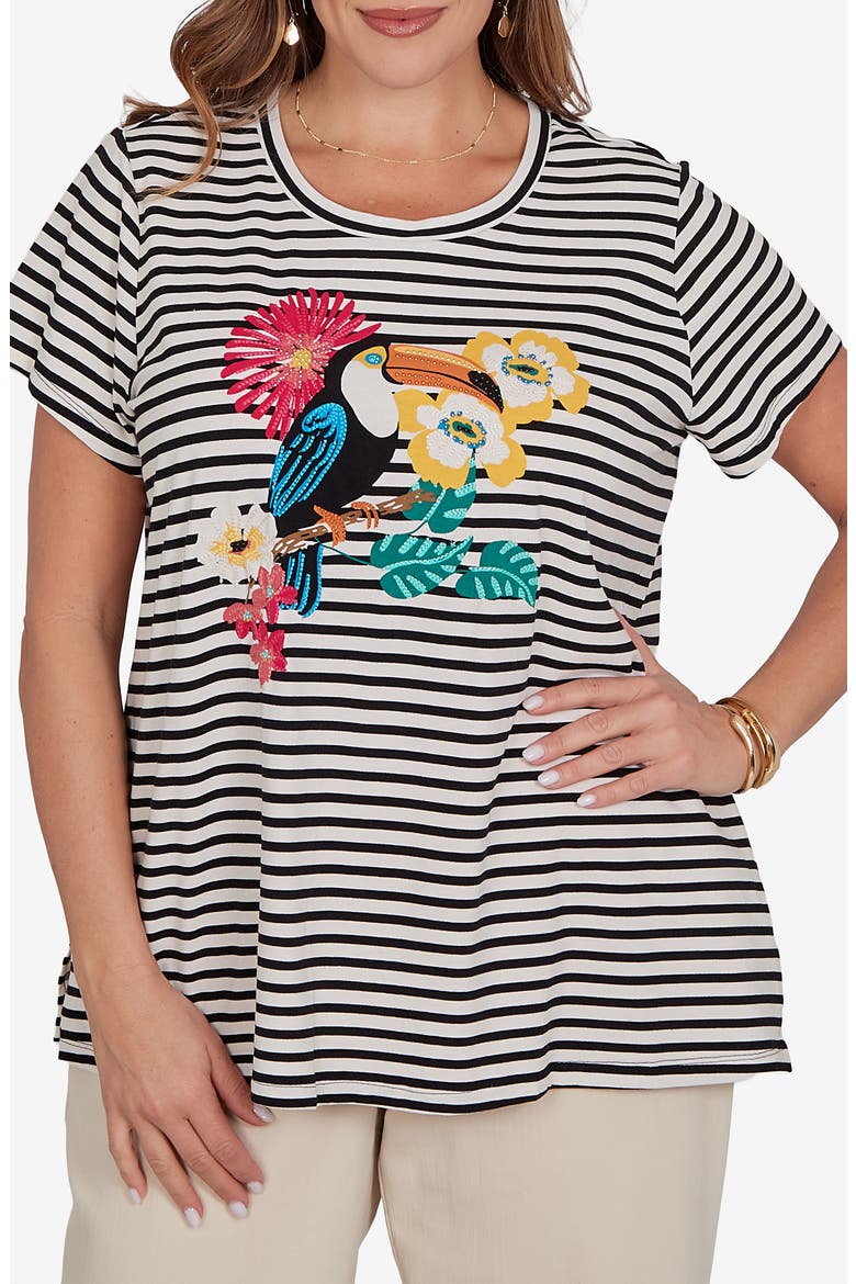 Toucan Graphic Striped T-Shirt, Main, color, BLACK MULTI