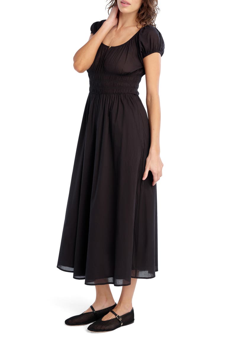 The Swoon Smocked Midi Dress, Alternate, color, BLACK