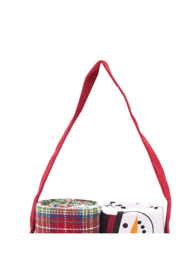 Snowman Plaid Dishtowel & Gift Bag Bundle Set of 3, Alternate, color, White