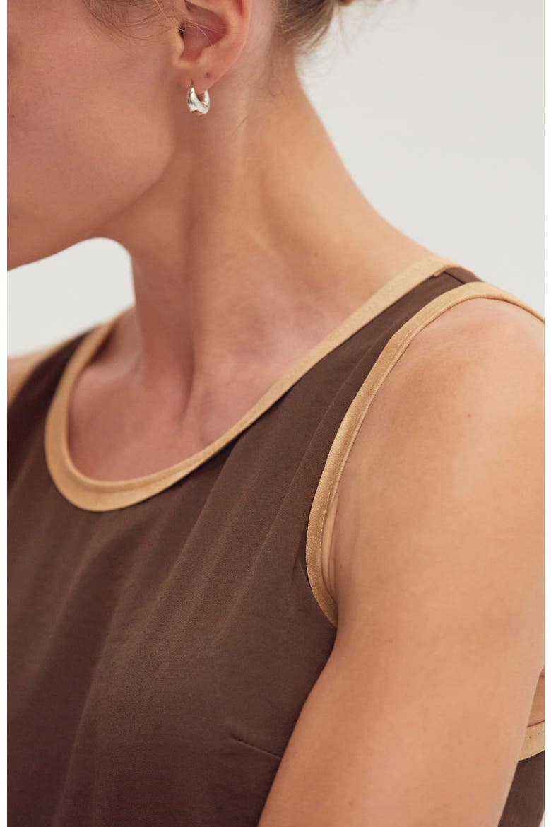 Suede Trim Chiffon Maxi Dress, Alternate, color, Brown
