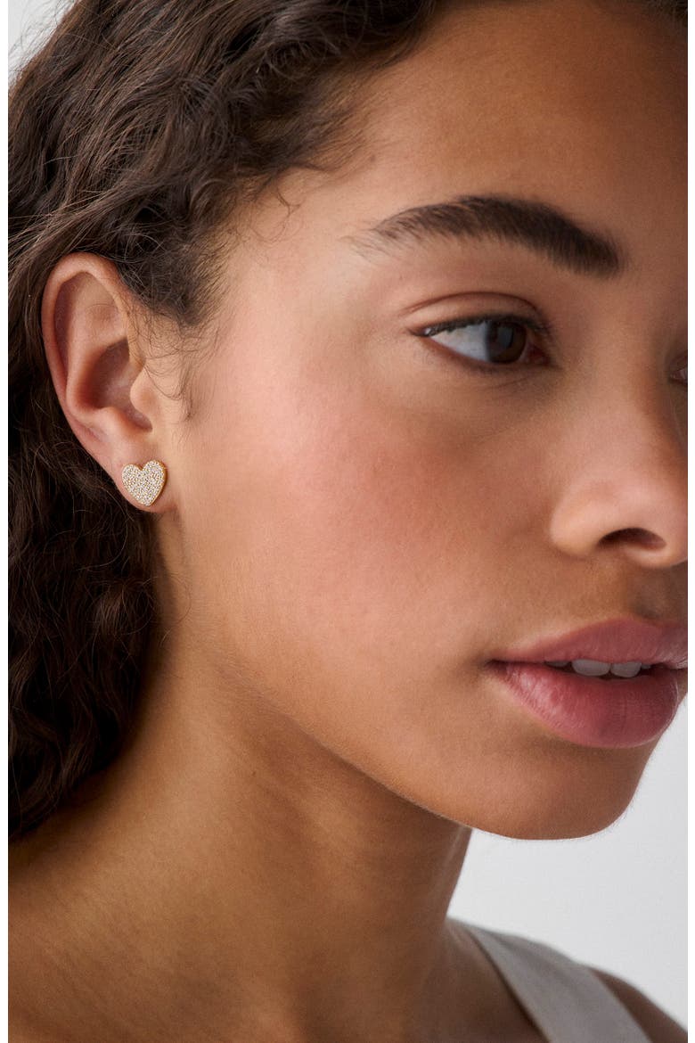 Pave Heart Stud Earrings, Alternate, color, CLEAR/ GOLD