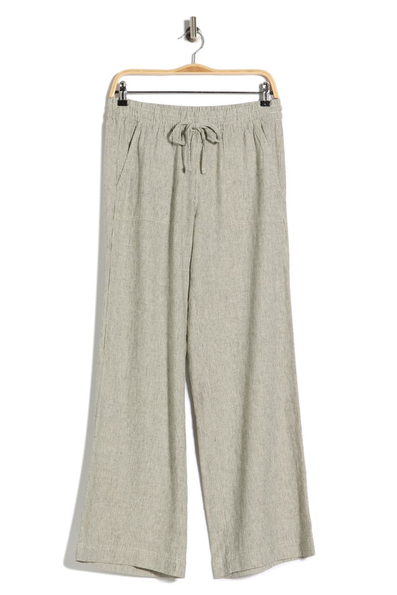 Yarn Dye Linen Blend Pants, Alternate, color, OLIVE- IVORY TICKING STRIPE