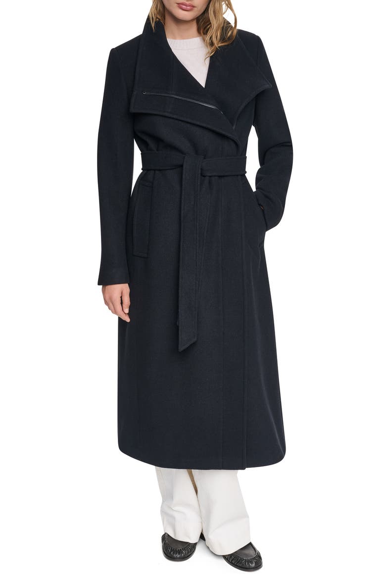 Asymmetric Zip Maxi Wool Blend Coat, Main, color, BLACK