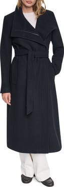 DKNY Asymmetric Zip Maxi Wool Blend Coat