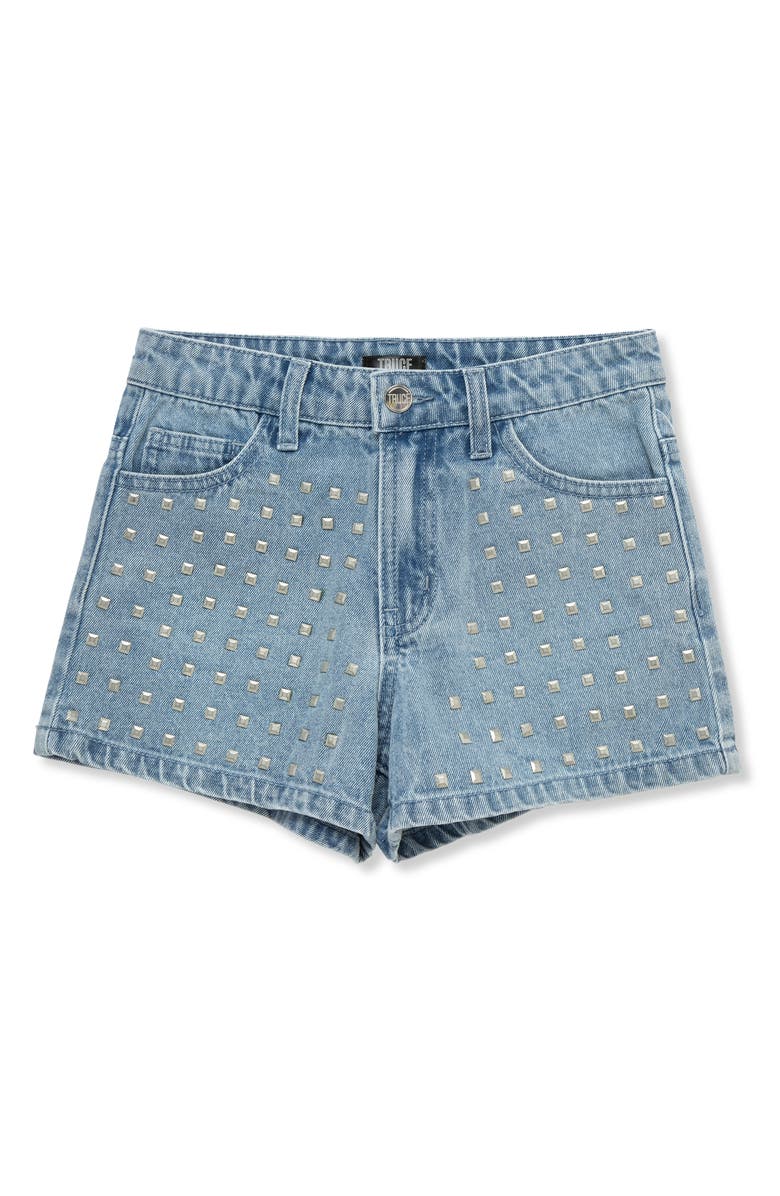 Truce Kids' Studded Denim Shorts, Main, color, Med Stone