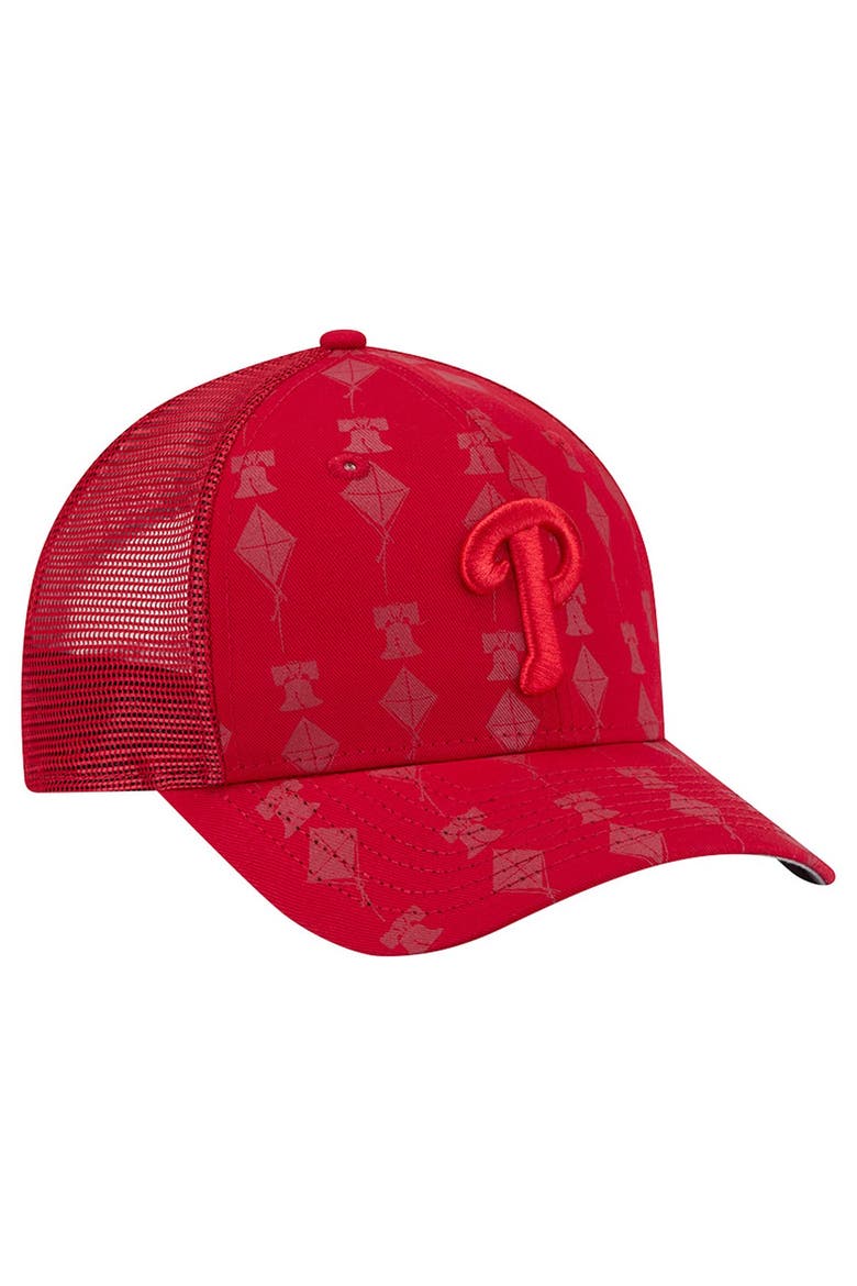 Men's New Era Red Philadelphia Phillies Tonal Icon 9FORTY Adjustable Trucker Hat, Alternate, color, Red