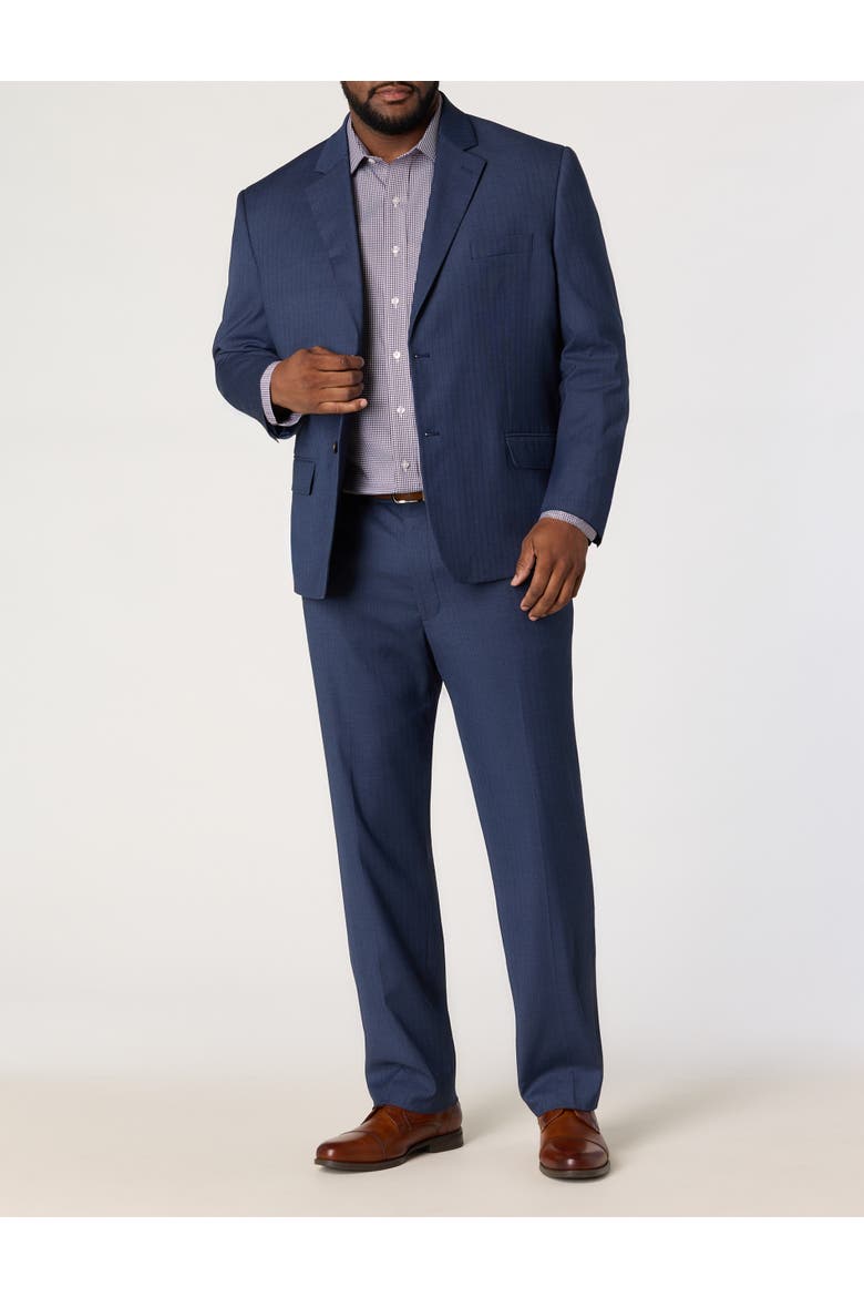 Big & Tall  Waist Relaxer Herringbone Pinstripe Suit Pants, Alternate, color, BLUE