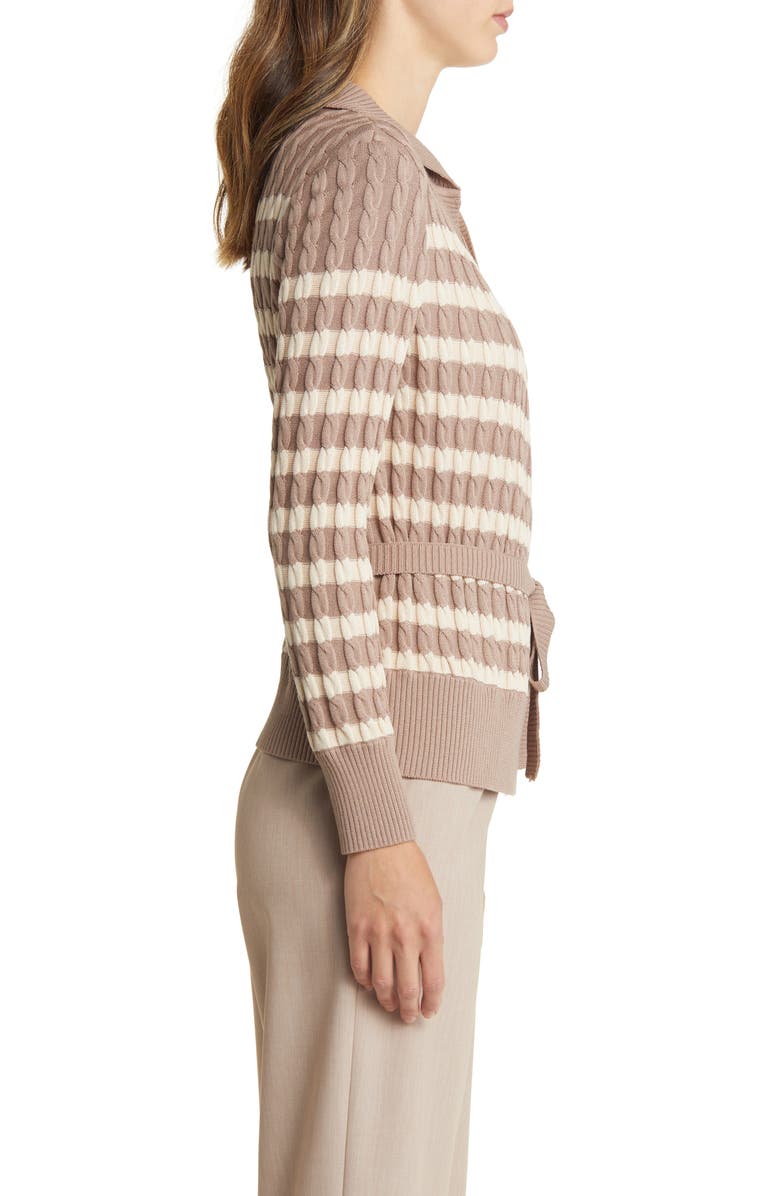 Misook Stripe Tie Waist Cardigan, Alternate, color, Macchiato/Biscotti