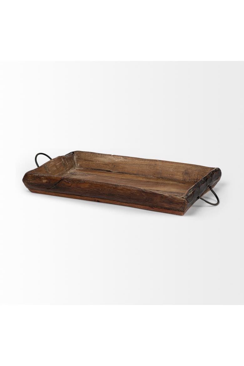 Durone Set of  2 Wooden Live Edge Serving Trays, Alternate, color, Brown