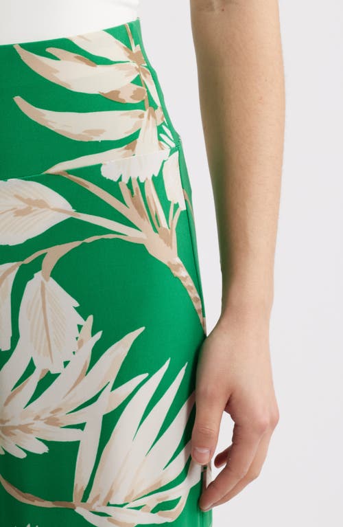 Anne Klein High Waist Print Pull-on Wide Leg Pants In Tropical Green Multi
