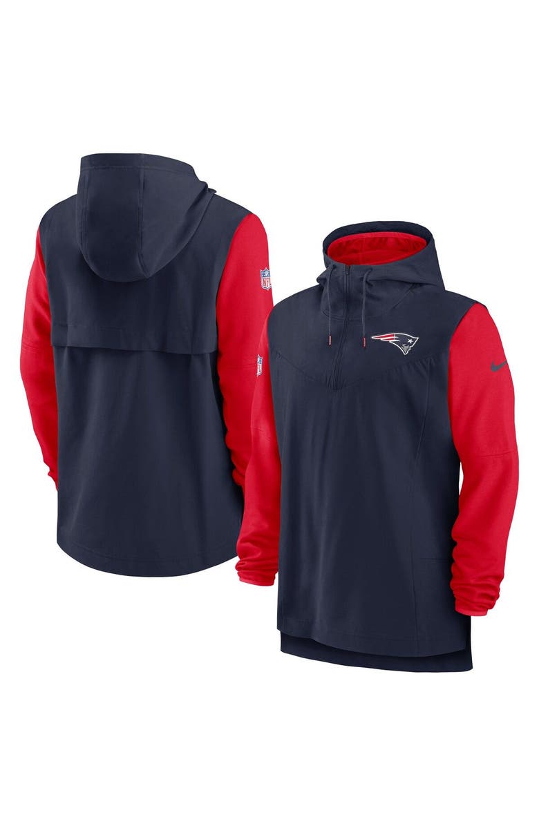 Nike Men's Nike Navy/Red New England Patriots Sideline Player Quarter-Zip Hoodie, Main, color, 