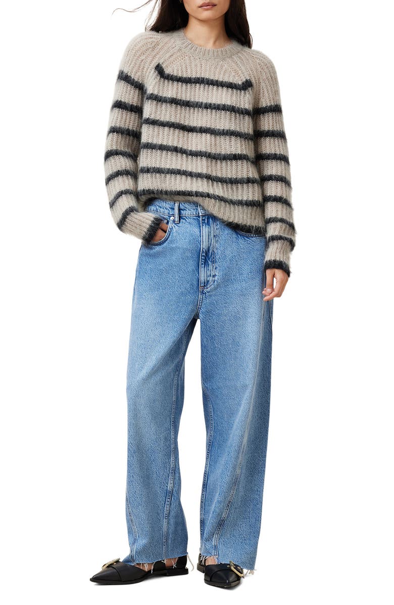 AllSaints Riga Stripe Crewneck Sweater, Alternate, color, Fawn Brown / Black