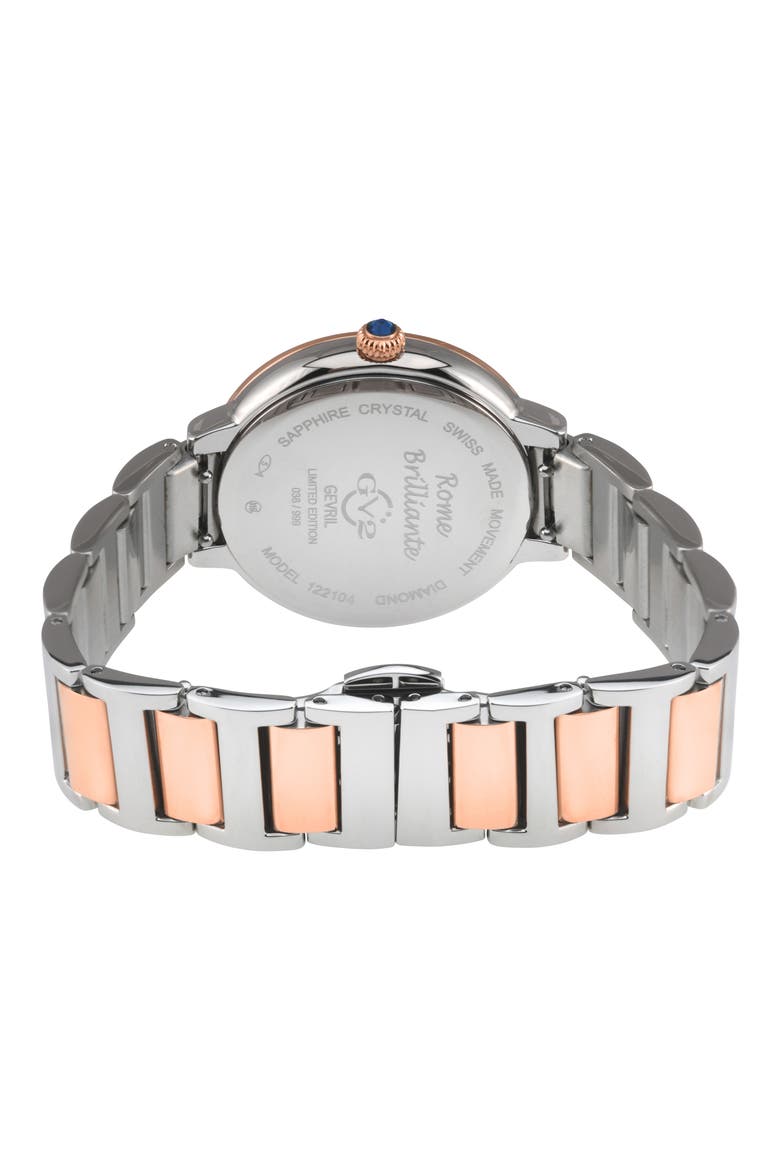 Rome Brillante Diamond Bracelet Watch, 36mm, Alternate, color, SILVER/ ROSE GOLD