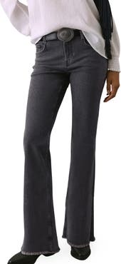 MANGO TEEN Frayed Mid Rise Flare Jeans