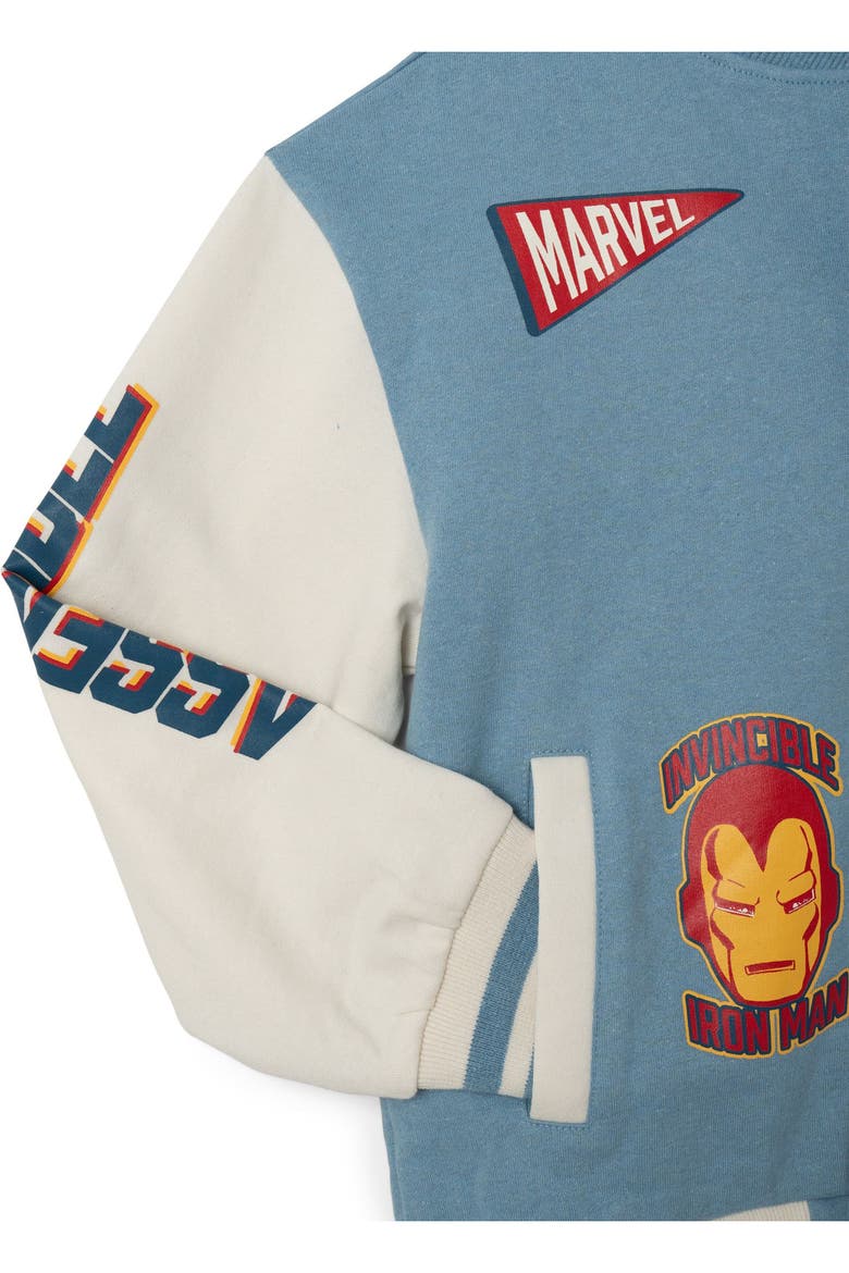 Avengers Fleece Varsity Jacket and Pants Set, Alternate, color, Avengers Blue Cream