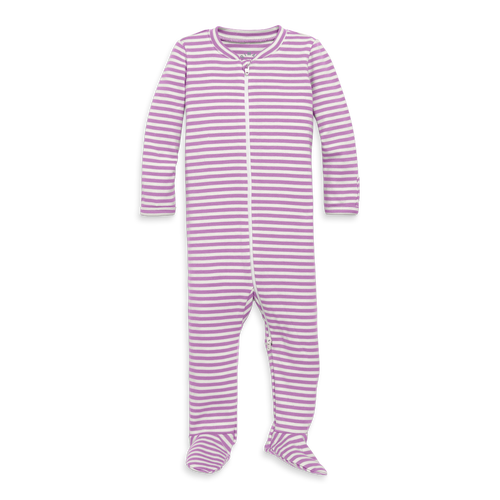 Shop Primary Baby Organic Zip Footie In Stripe In Purple