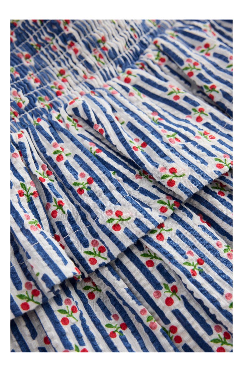 Mini Boden Kids' Smocked Waist Ruffle Skirt, Alternate, color, Bluejay Cherry Stripe