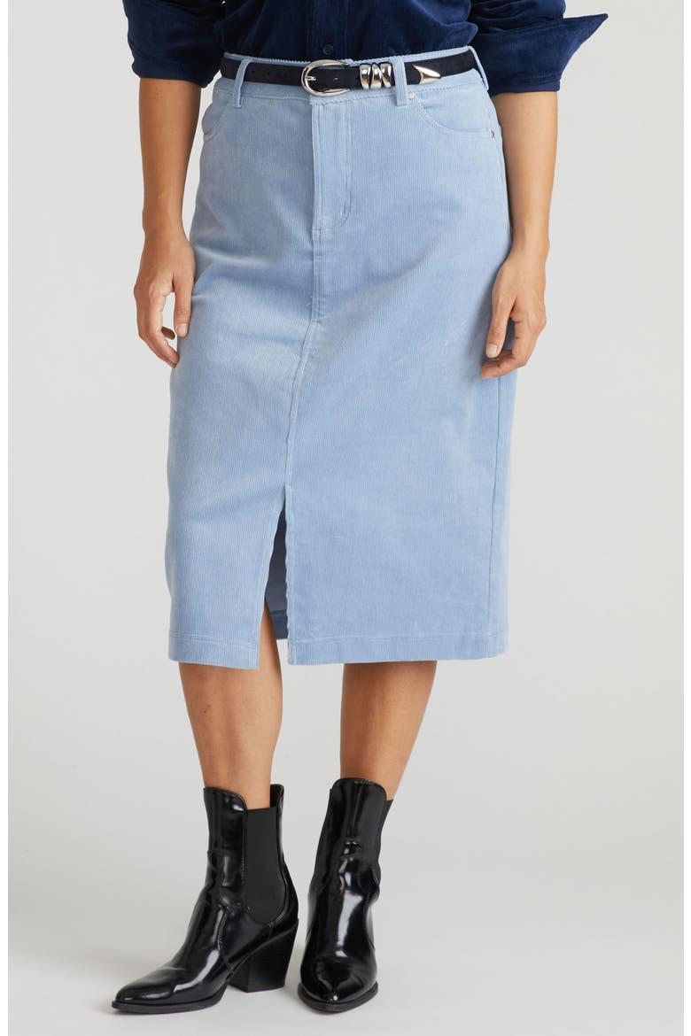 Corduroy Midi Skirt, Main, color, WASHED RAIN