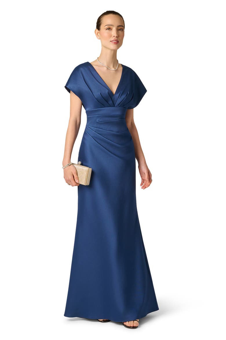 Pleated Stretch Mikado Gown, Alternate, color, NAVY