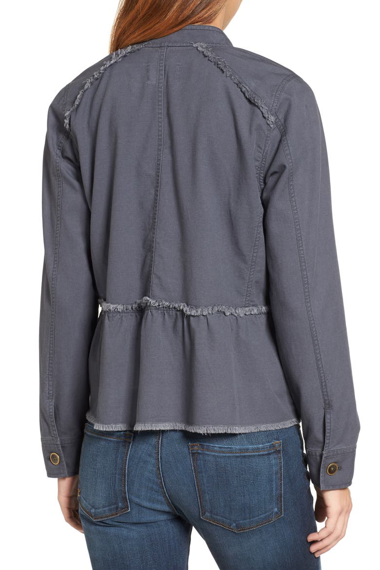 Twill Peplum Jacket, Alternate, color, GREY EBONY