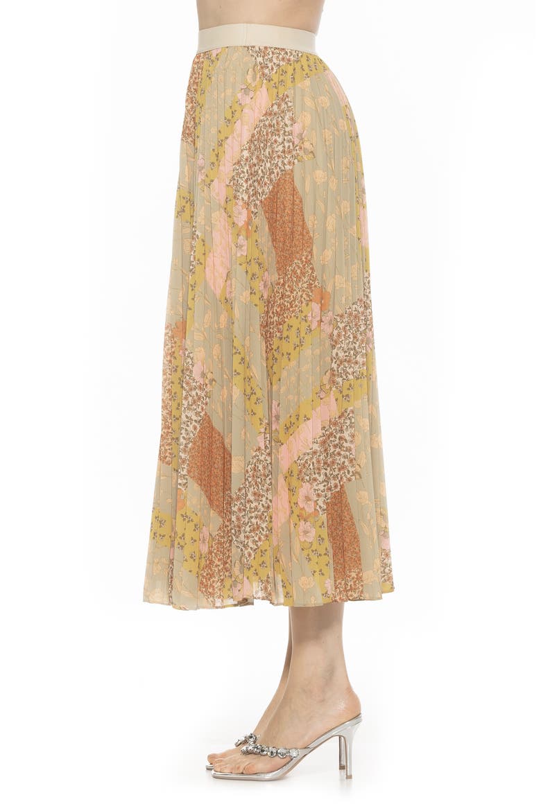 Kesia Midi Chiffon Pleated Skirt, Alternate, color, BEIGE WILDFLOWERS