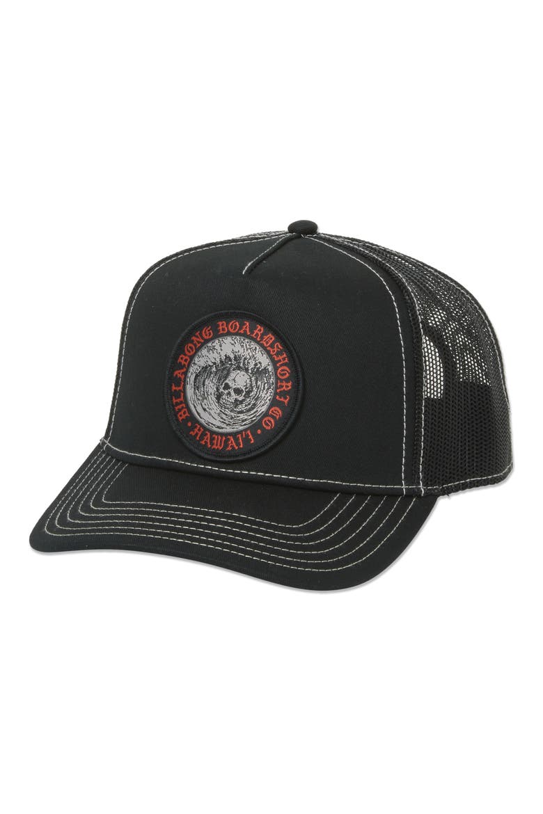 Skull Wave HI Snapback Trucker Hat, Main, color, BLACK