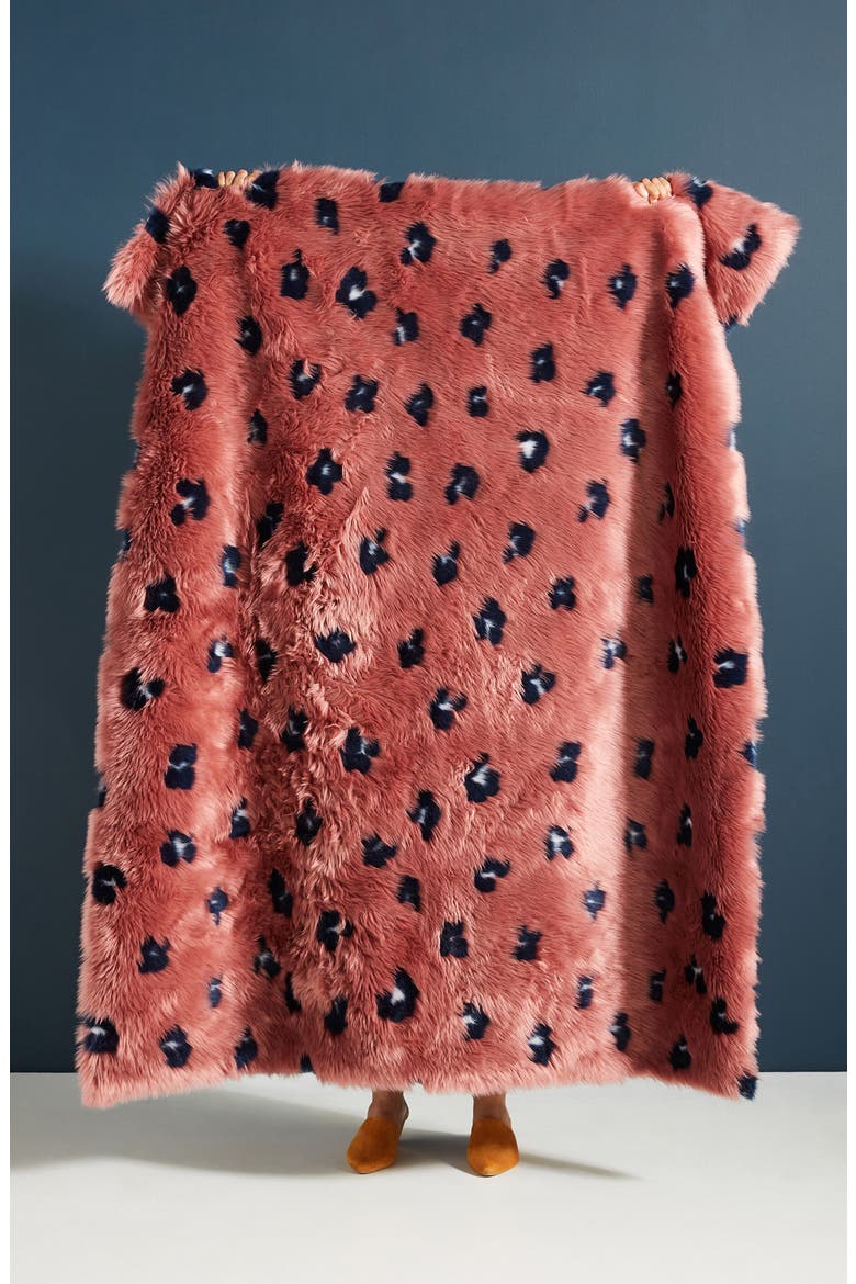 Anthropologie Dalia Faux Fur Throw Blanket, Main, color, BERRY