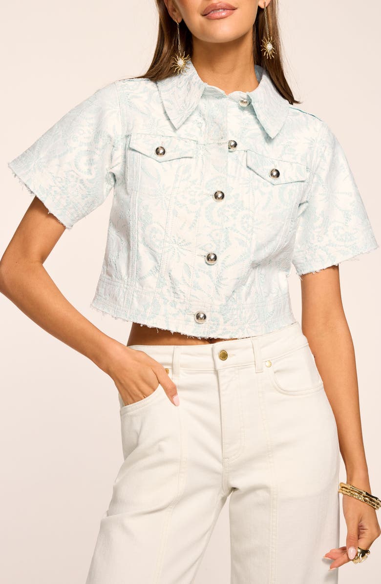 Ramy Brook Winnie Short Sleeve Crop Jacket, Main, color, Blue Breeze Lace