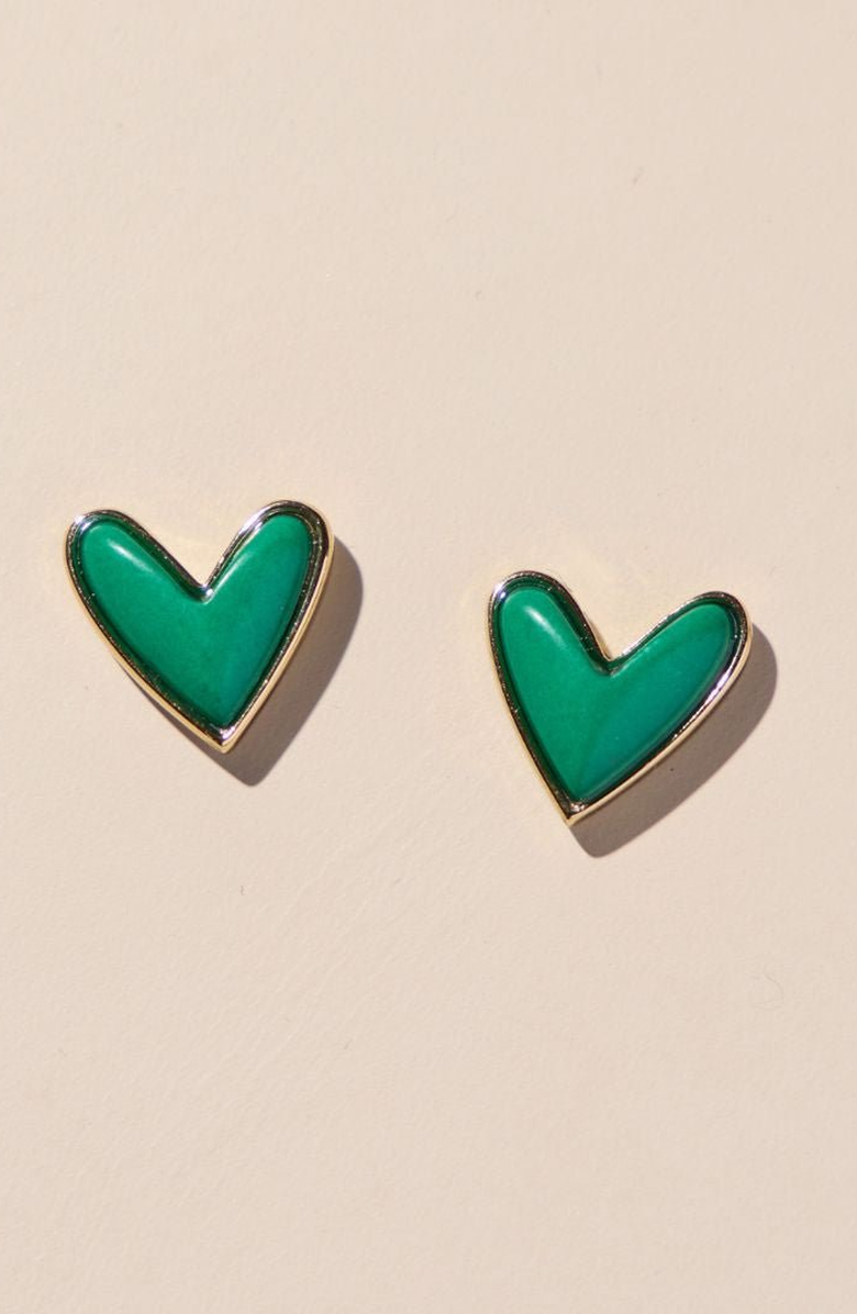 Nickel & Suede Sweetheart Stone Stud Earrings, Main, color, Green
