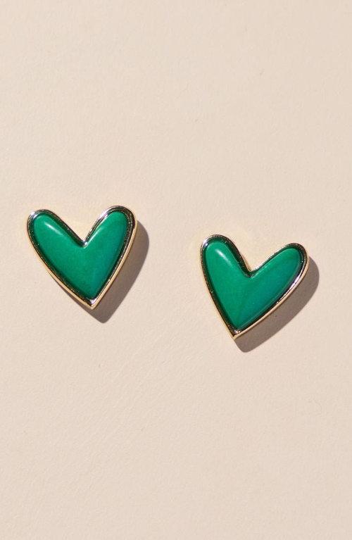 Nickel & Suede Sweetheart Stud Earrings In Green
