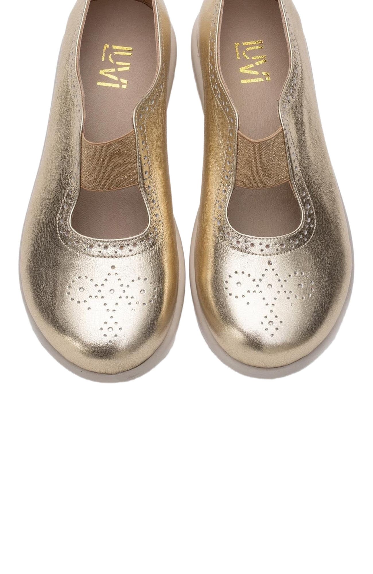 Forever & Always Shoes CHELLE Elastic Leather Flat, Alternate, color, Gold Leather