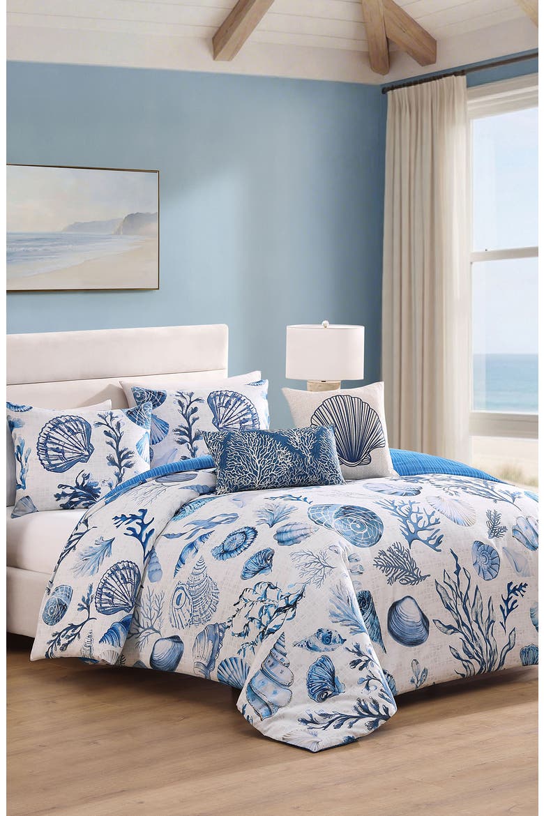 Shells and Seaplants Cotton Sateen Comforter Set, Alternate, color, BLUE