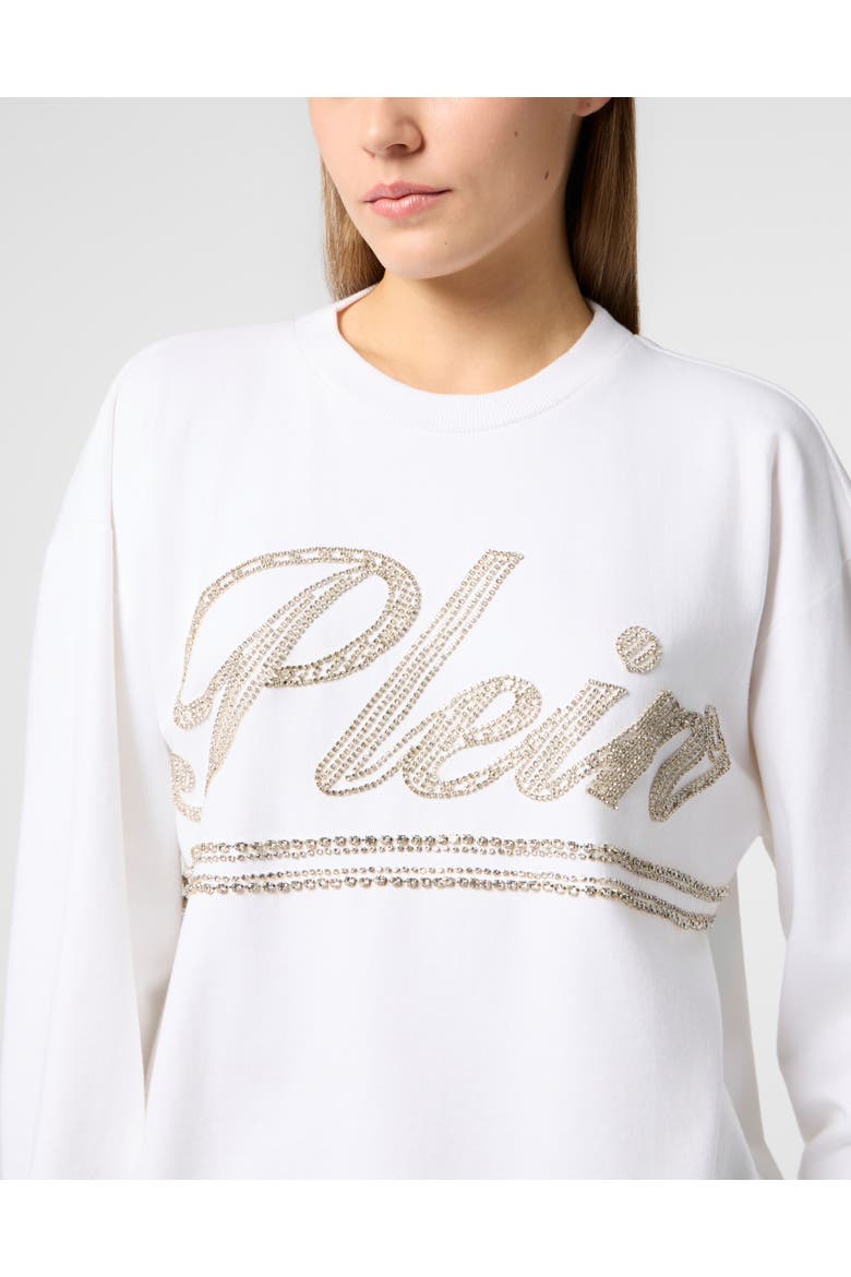 Washed Open Back Sweatshirt Strass Signature Women, Alternate, color, white
