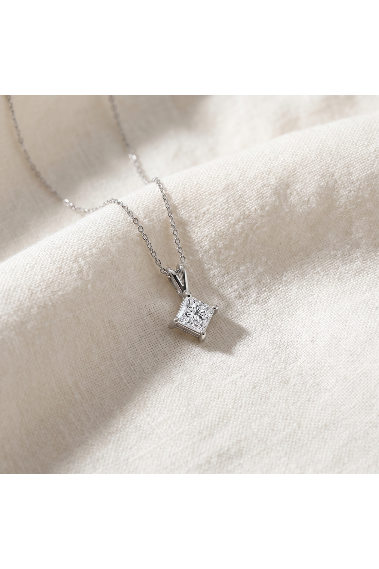 1Ct Princess Cut Diamond Solitaire Pendant 14k Gold Necklace Lab Grown, Alternate, color, 14k White Gold