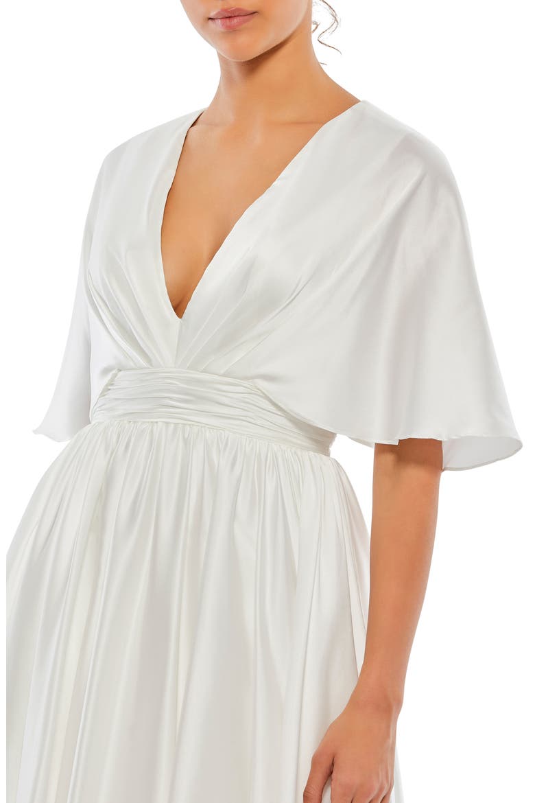 Satin Cape Sleeve Mini with V-Neckline, Alternate, color, WHITE