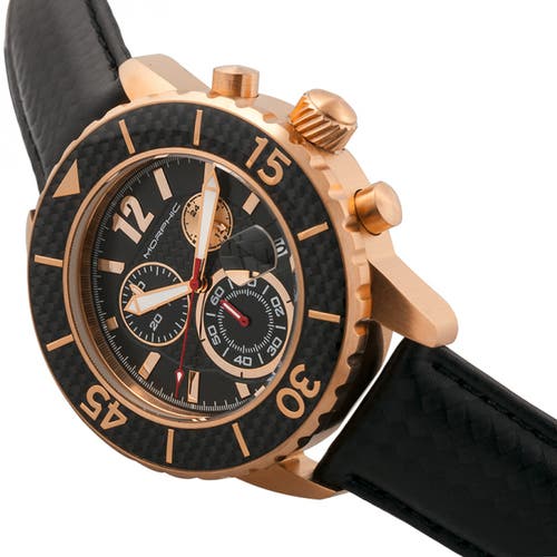 Morphic M51 Series Chronograph Leather-band Watch W/date In Rose Gold/black