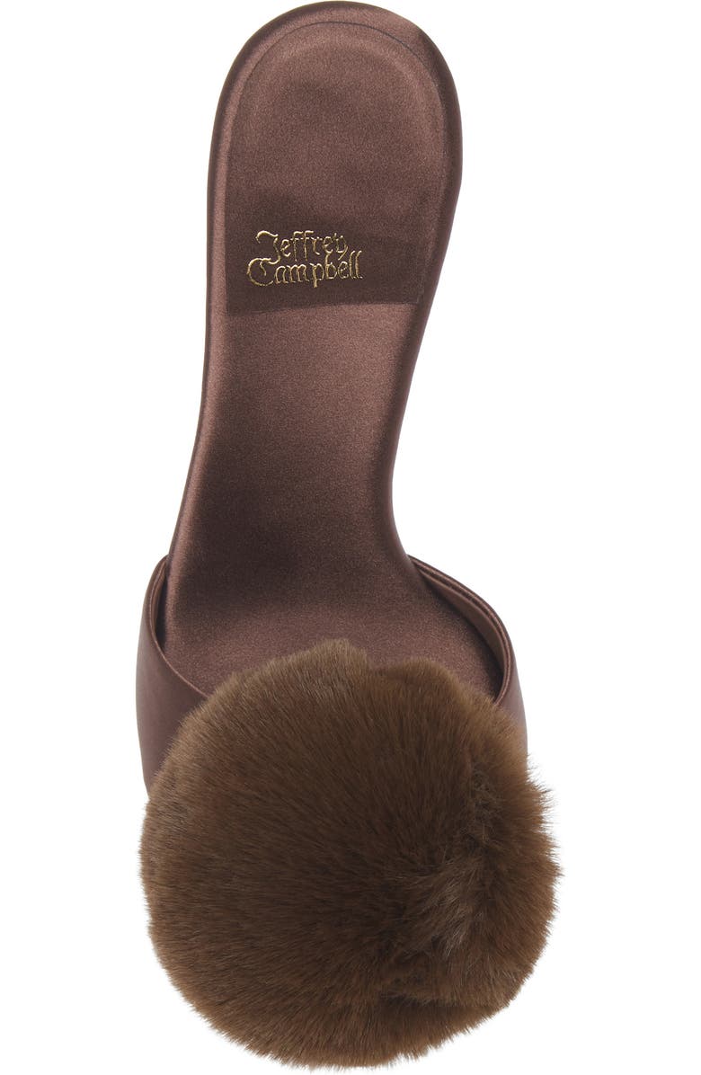 Jeffrey Campbell Shopaholic Faux Fur Pom Slide Sandal, Alternate, color, Brown Satin Combo