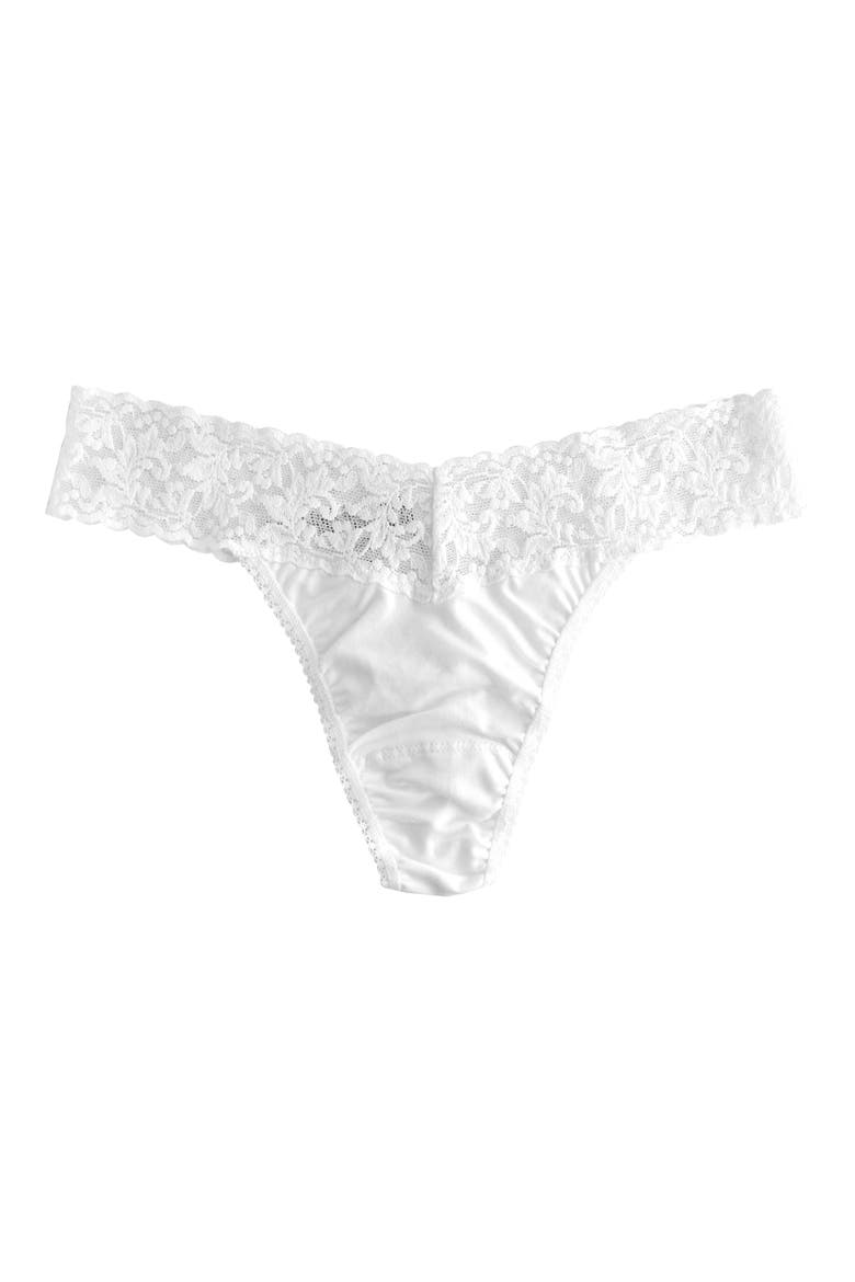 Cotton & Stretch Lace Original Rise Thong, Alternate, color, WHITE