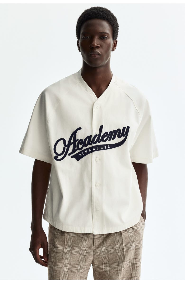 H&M Relaxed Fit Cotton Baseball Shirt, Alternate, color, White/Academy Club House