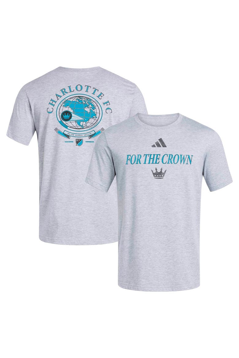 Men's adidas Heather Gray Charlotte FC World Pitch T-Shirt, Main, color, Heather Gray