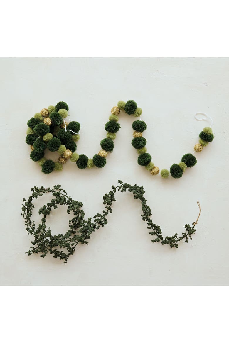 Fabric Pom Pom Garland, Main, color, Gold and Green