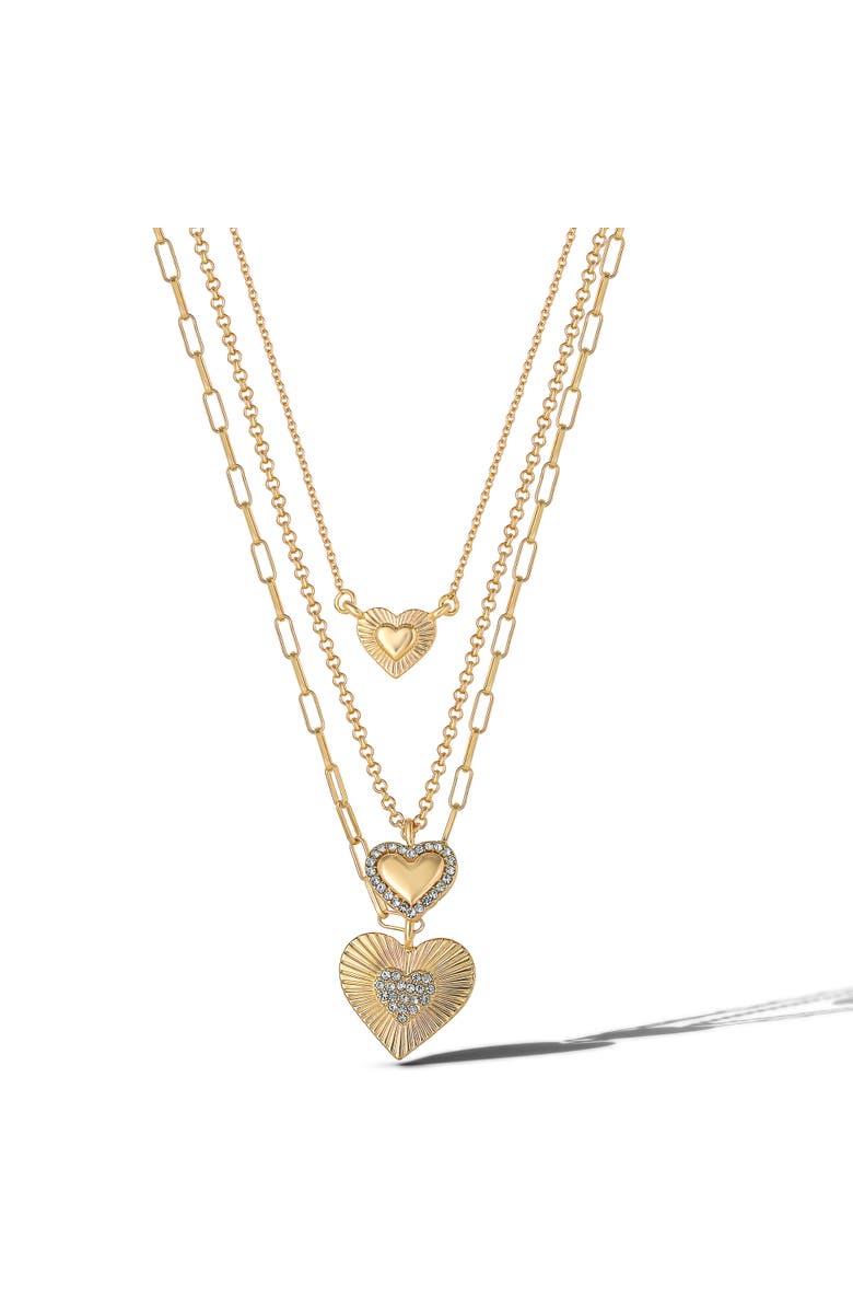 Jessica Simpson Triple Layered Gold-Tone Heart Pendant Necklace, Alternate, color, Gold