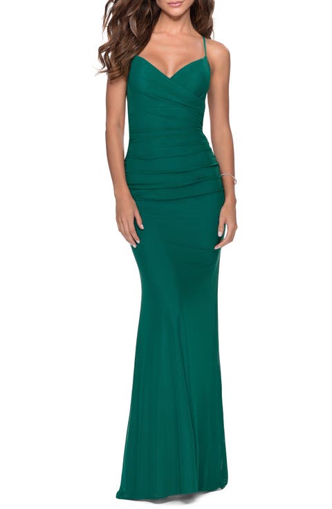 Fitted Jersey Long Dress with Lace Up Back