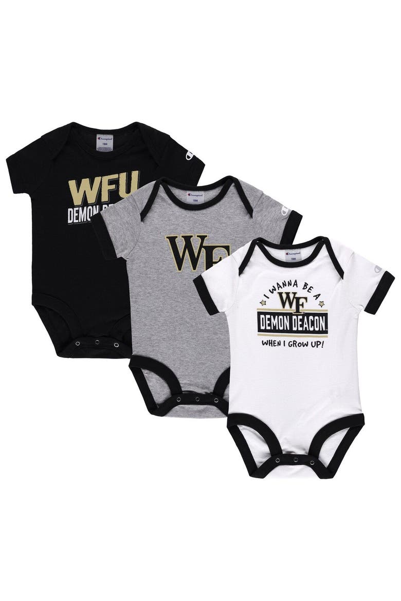 Infant Champion Black/Heather Gray Wake Forest Demon Deacons I Wanna Be Three-Pack Bodysuit Set, Main, color, Black