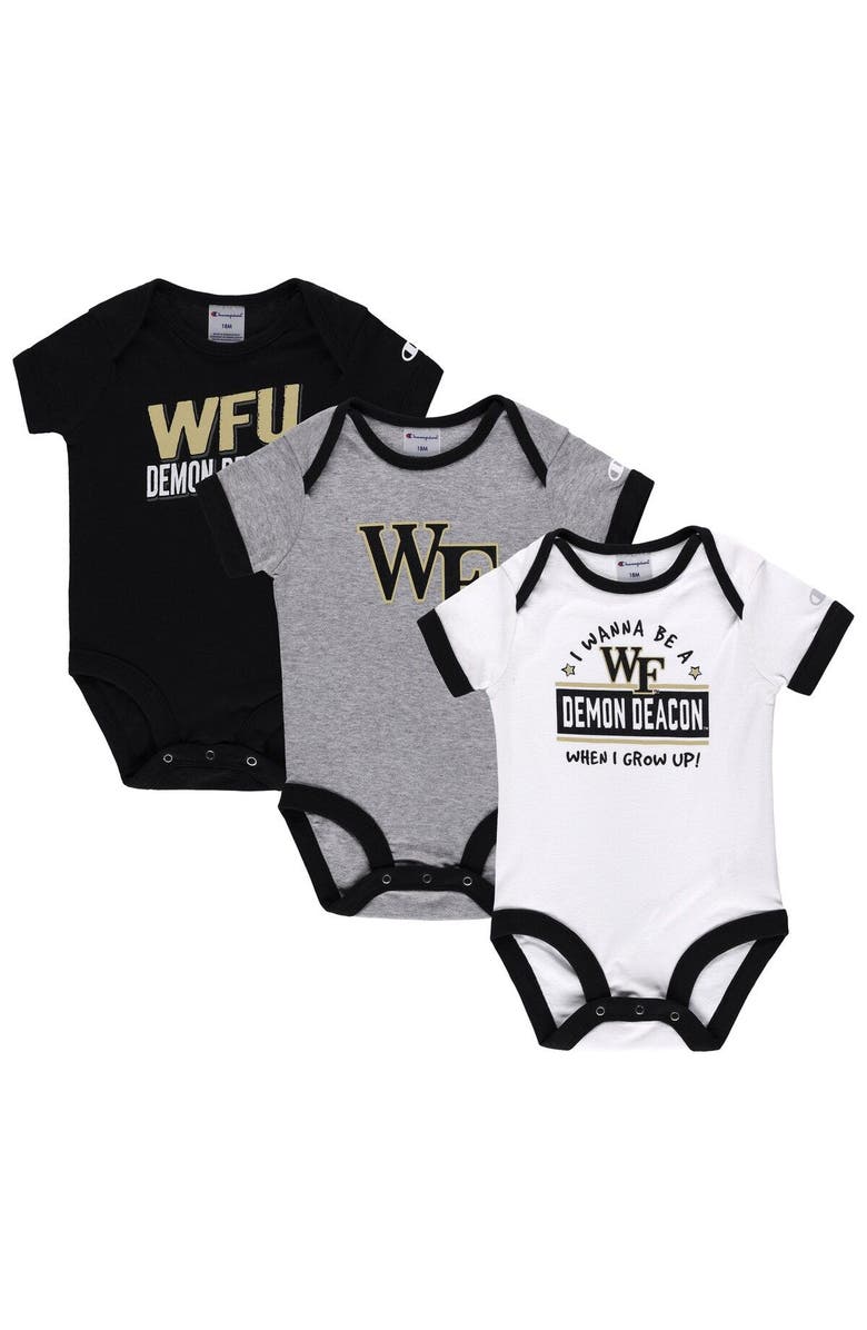 Champion Infant Champion Black/Heather Gray Wake Forest Demon Deacons I Wanna Be Three-Pack Bodysuit Set, Main, color, Black
