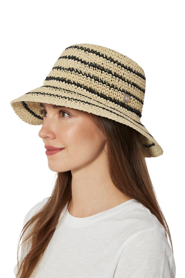 Stripe Crochet Straw Bucket Hat, Alternate, color, NATURAL/BLACK