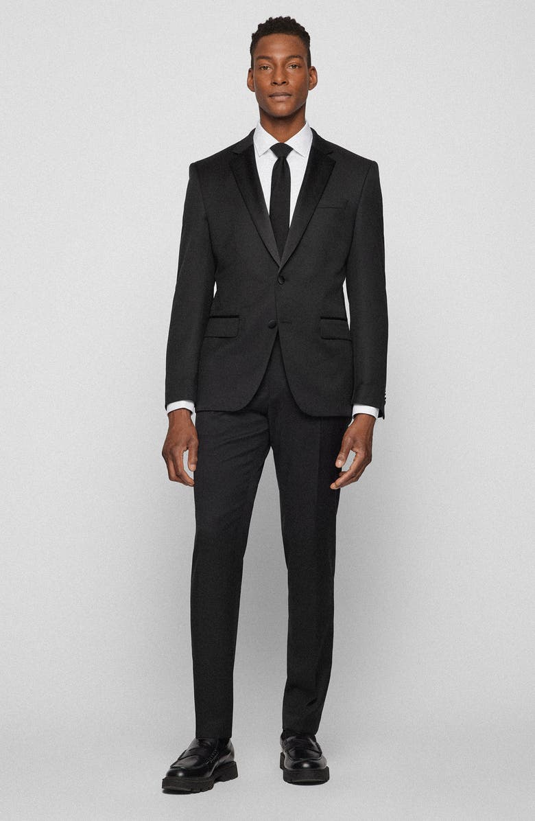 BOSS Genius Tuxedo Pants, Alternate, color, Black