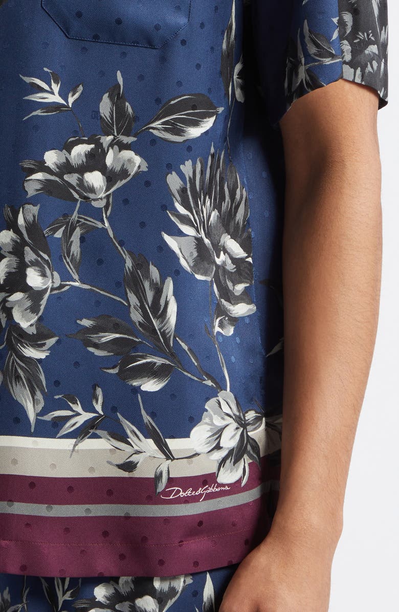 Dolce&Gabbana Peony Print Silk Twill Hawaii Shirt, Alternate, color, Peonie F.blue