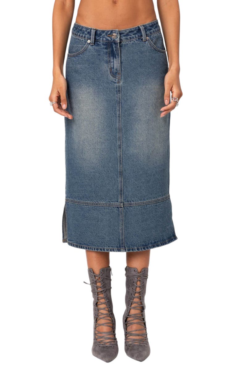 EDIKTED Lassy Denim Midi Skirt, Main, color,